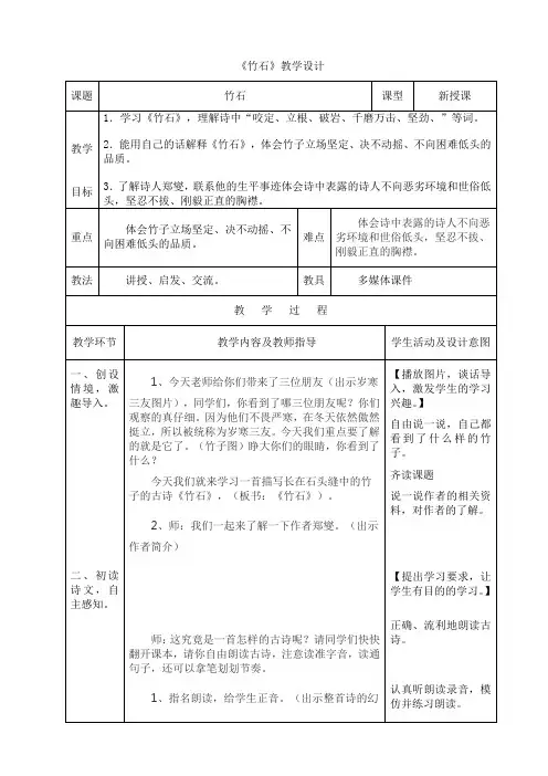 六年级上册语文教案-课文16 古诗三首：竹石｜语文S版