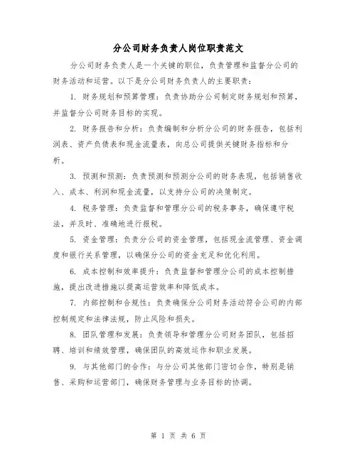 分公司财务负责人岗位职责范文(4篇)