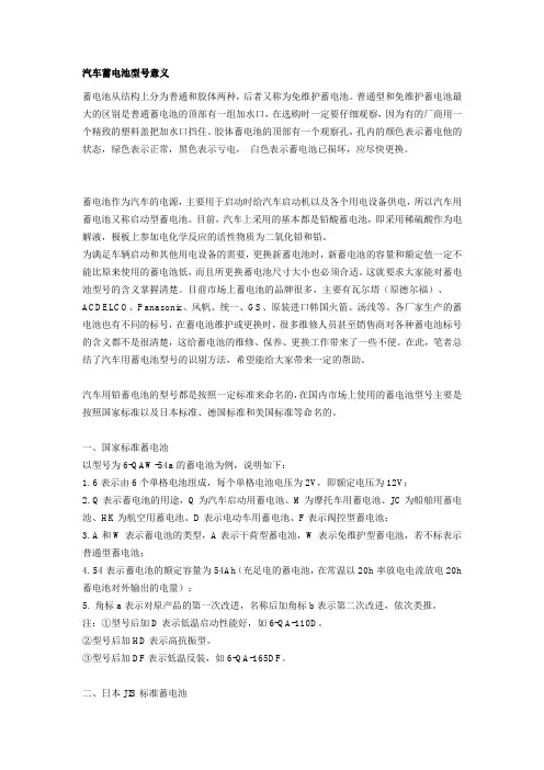蓄电池型号的意义