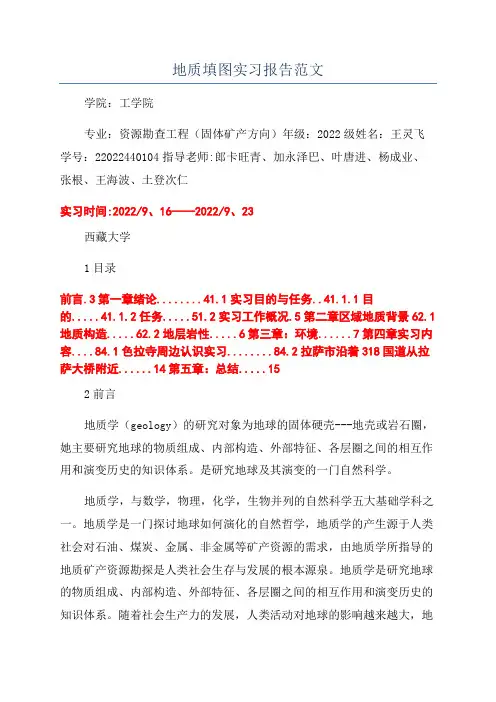 地质填图实习报告范文