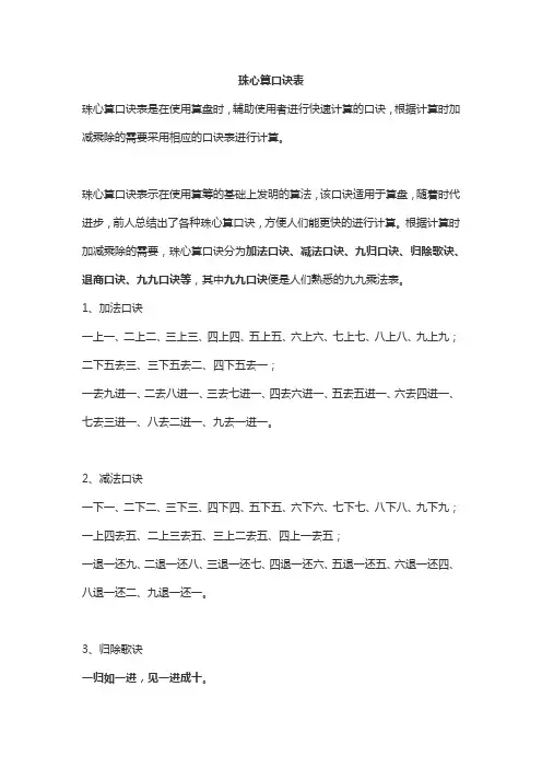 珠心算口诀