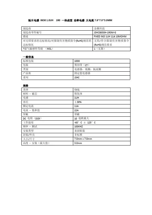 JSHC0630-1R0M 一体成型电感 产品参数