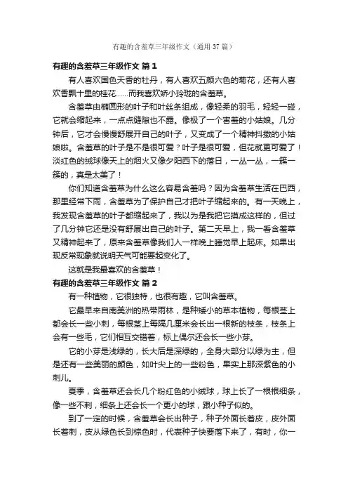 有趣的含羞草三年级作文（通用37篇）