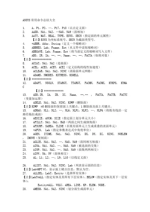 ANSYS常用命令总结大全