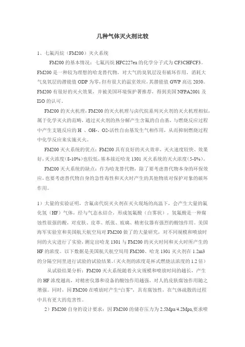 几种气体灭火剂比较