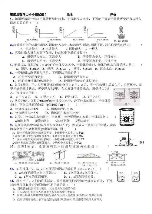 密度压强浮力小小测试题