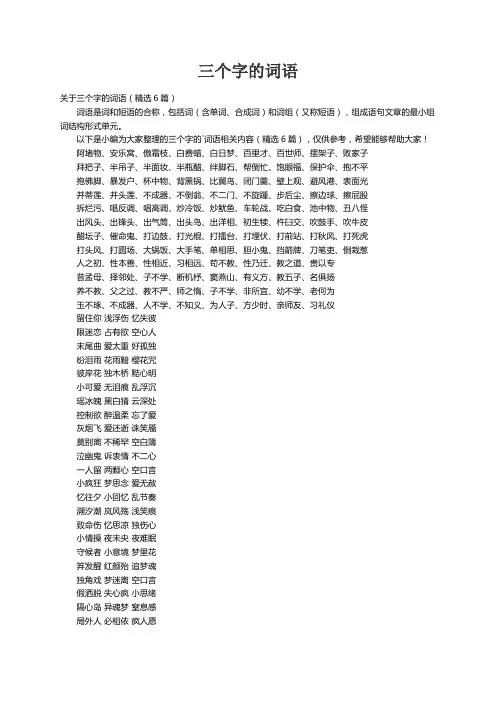 关于三个字的词语（精选6篇）