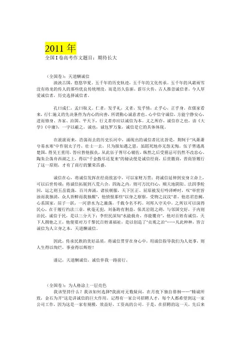 2011高考满分作文