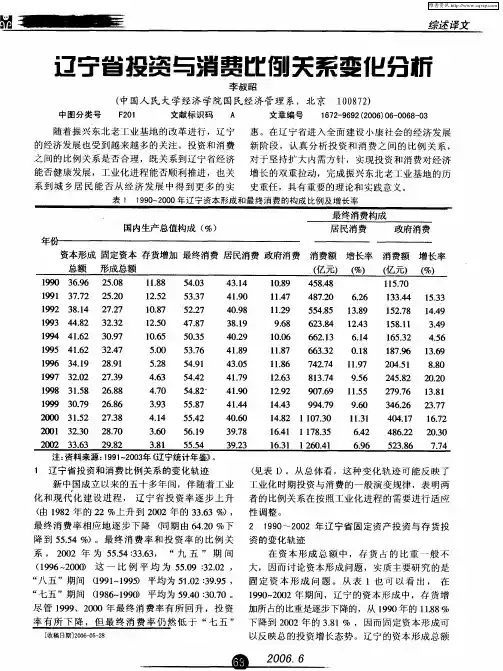 辽宁省投资与消费比例关系变化分析