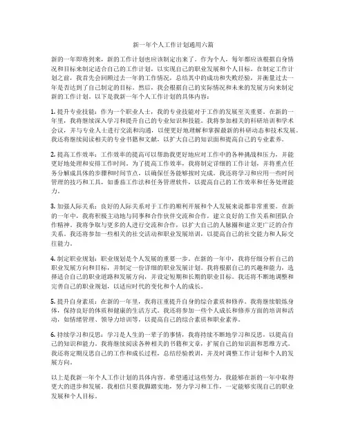 新一年个人工作计划通用六篇