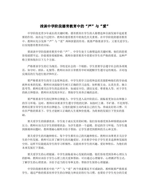 浅谈中学阶段德育教育中的“严”与“爱”