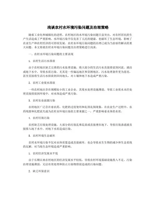 浅谈农村水环境污染问题及治理策略
