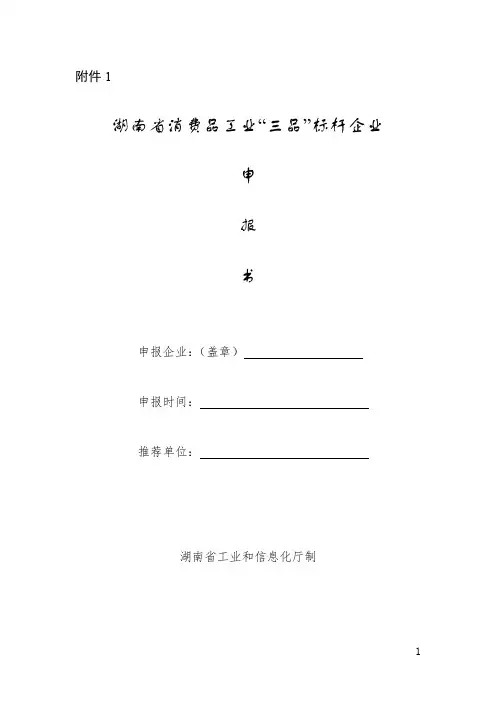 湖南省消费品工业“三品”标杆企业申报书