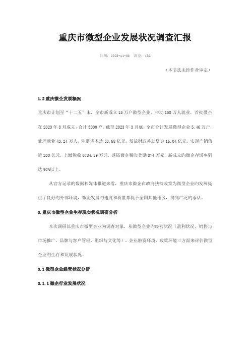 重庆市微型企业发展状况调查报告