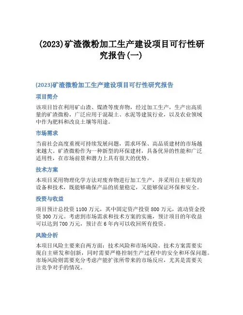 (2023)矿渣微粉加工生产建设项目可行性研究报告(一)