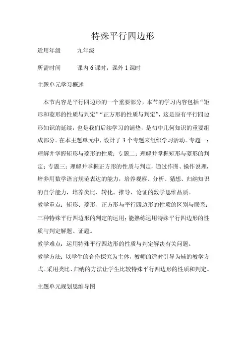 初中数学《特殊平行四边形》单元教学设计以及思维导图