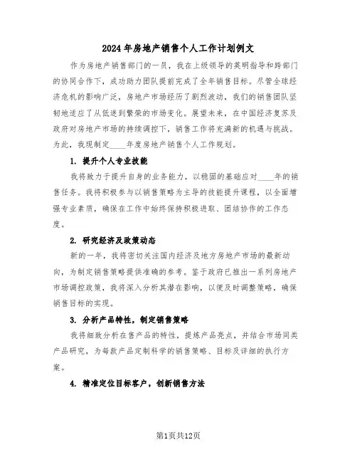 2024年房地产销售个人工作计划例文（七篇）