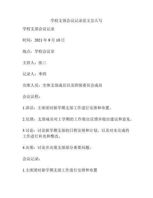 学校支部会议记录范文怎么写