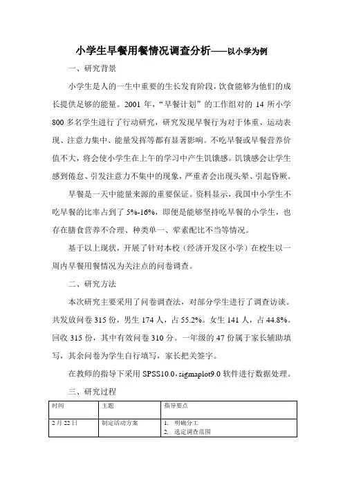 小学生早餐用餐情况调查分析——以小学为例