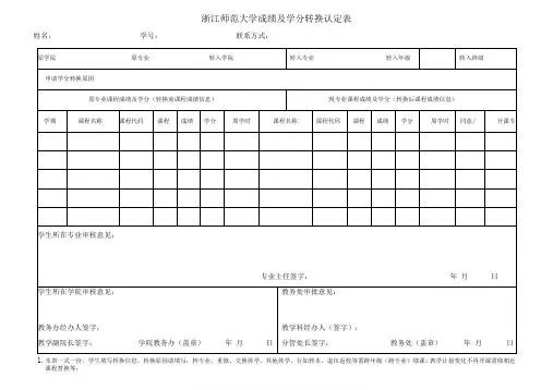 校内学分转换申请表格