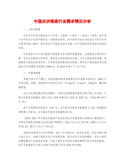 中国光伏银浆行业需求情况分析