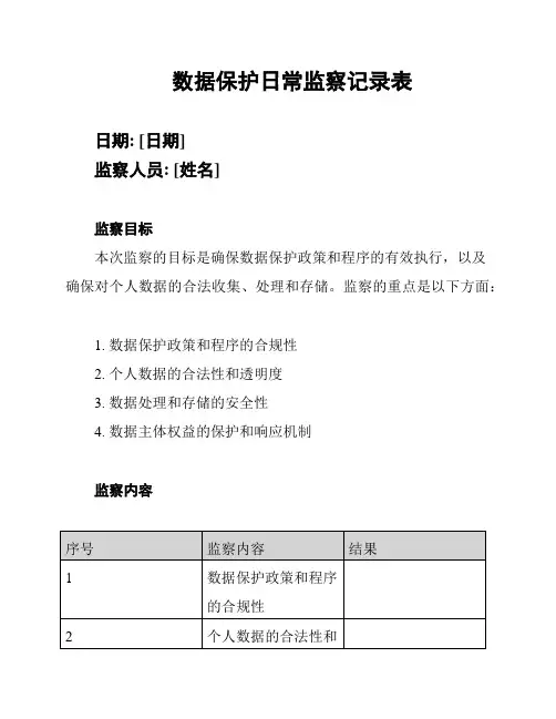 数据保护日常监察记录表