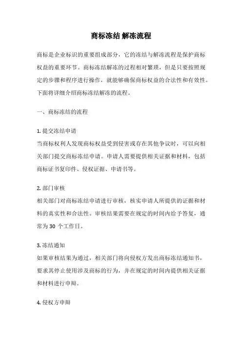 商标冻结 解冻流程