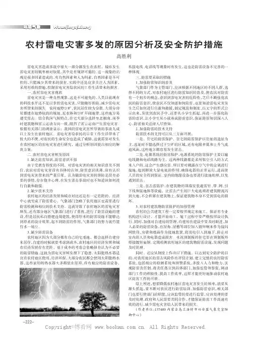 农村雷电灾害多发的原因分析及安全防护措施