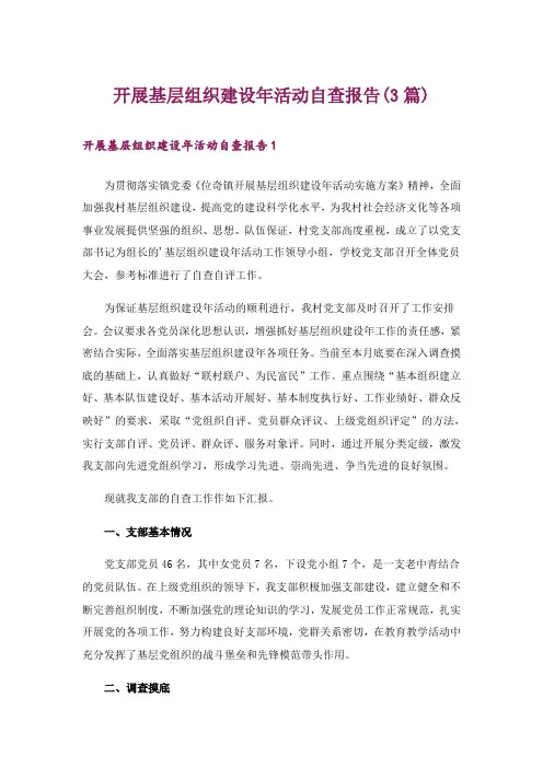 开展基层组织建设年活动自查报告(3篇)