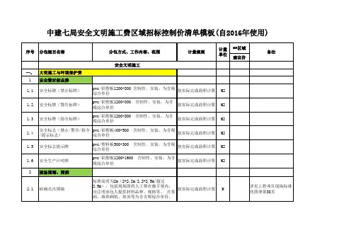 安全文明施工费区域招标控制价清单(模板)