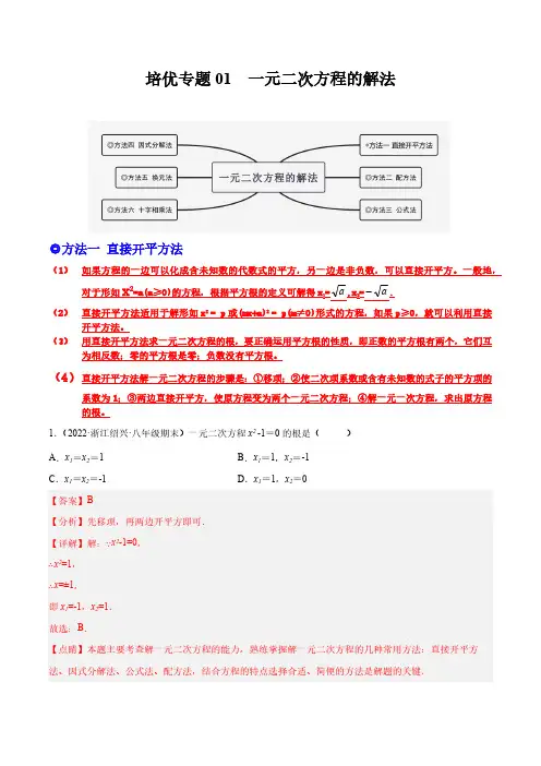 培优专题01 一元二次方程的解法-解析版