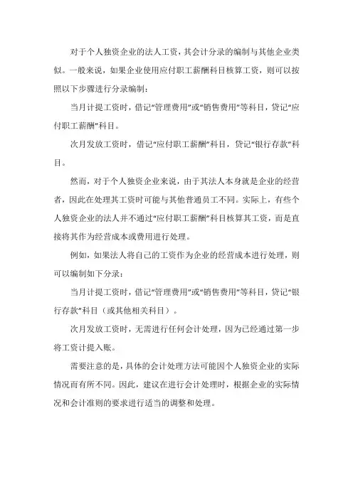 个独的法人工资分录