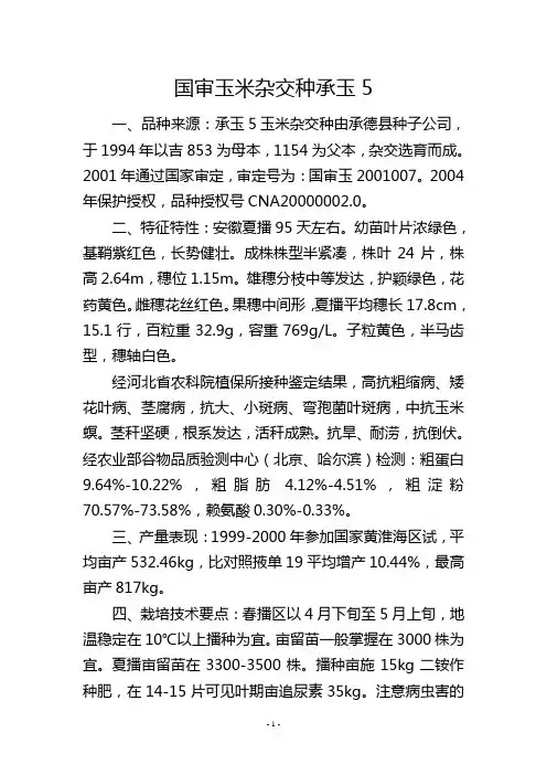 国审玉米杂交种承玉5