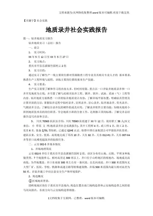 【社会实践】地质录井社会实践报告