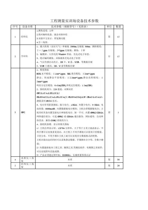 工程测量实训场设备技术参数