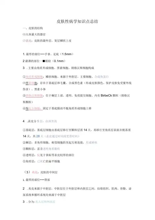 皮肤性病学知识点总结