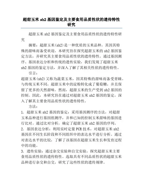 超甜玉米sh2基因鉴定及主要食用品质性状的遗传特性研究