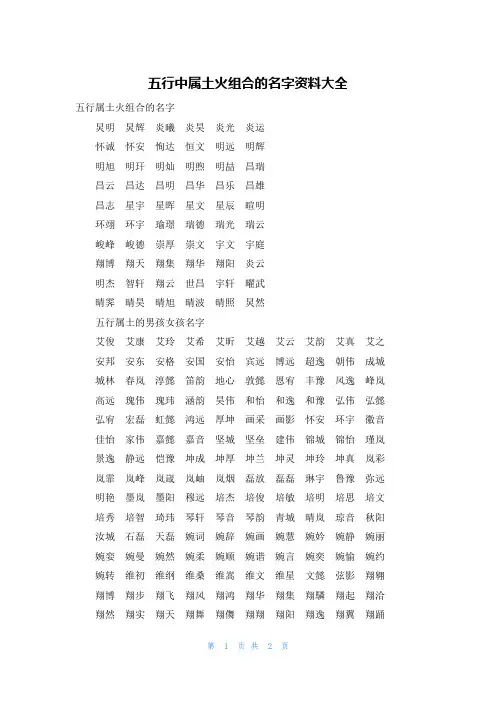 五行中属土火组合的名字资料大全