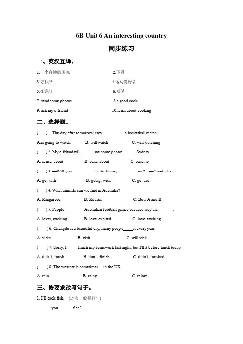 [译林版]6B Unit 6 An interesting country 同步练习2