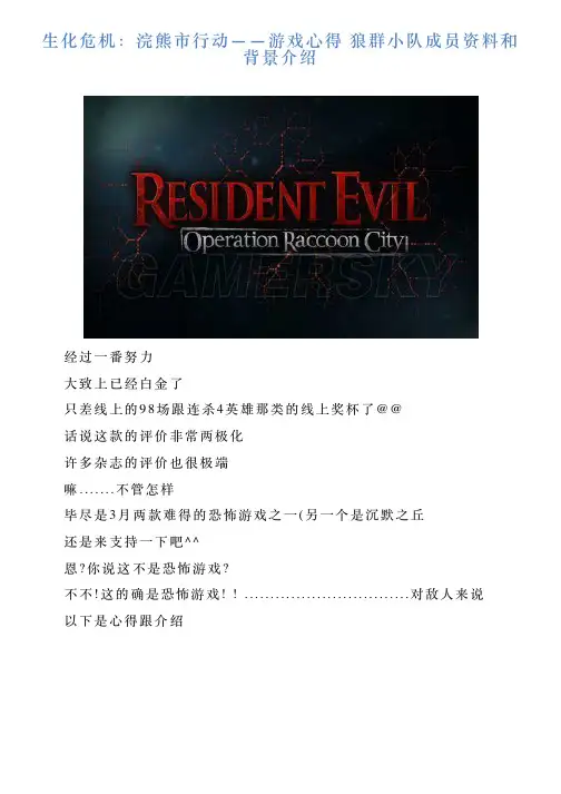 生化危机：浣熊市行动——游戏心得狼群小队成员资料和背景介绍