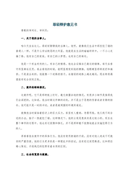 罪轻辩护意见书