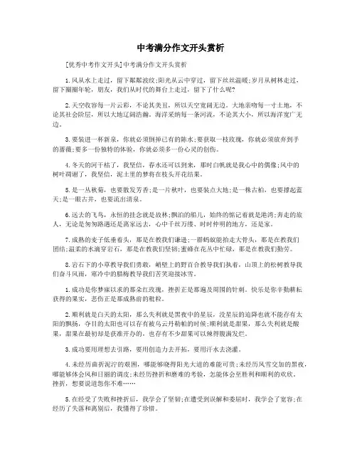  中考满分作文开头赏析