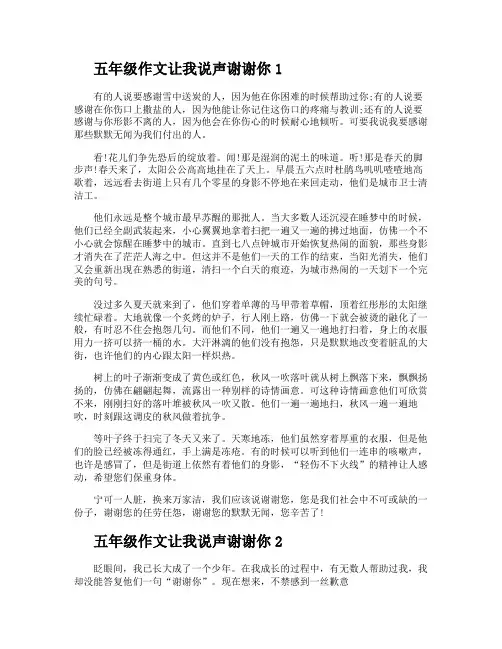 五年级作文让我说声谢谢你