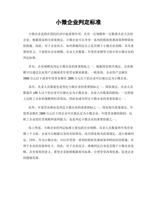 小微企业判定标准
