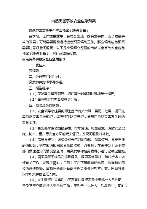 自然灾害事故安全应急预案（精选6篇）