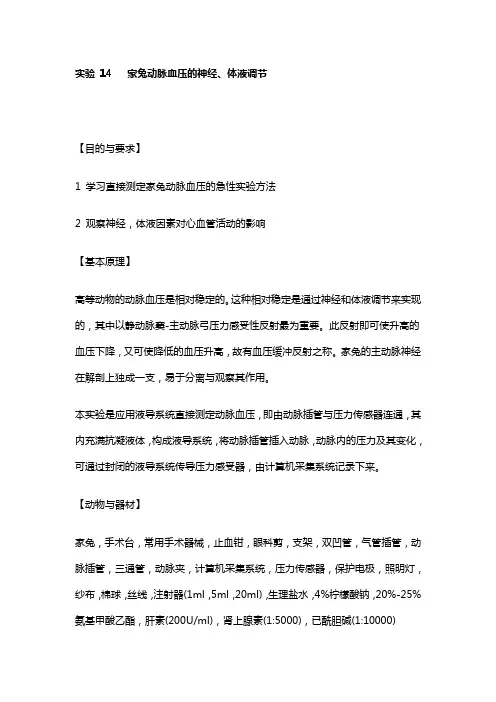 家兔动脉血压的神经、体液调节