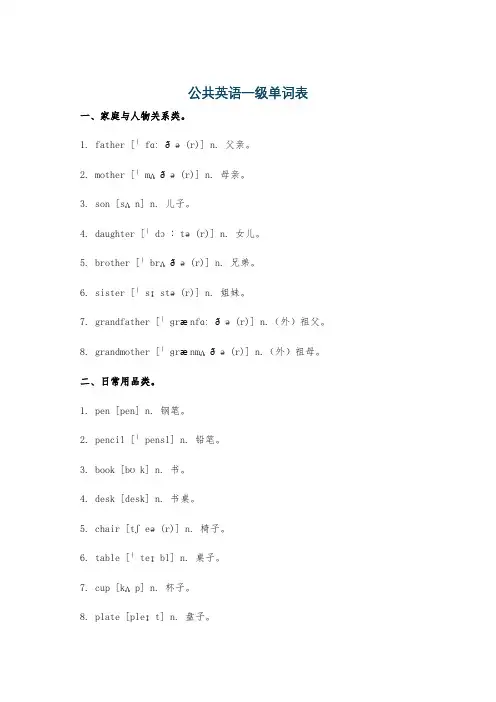 公共英语一级单词表