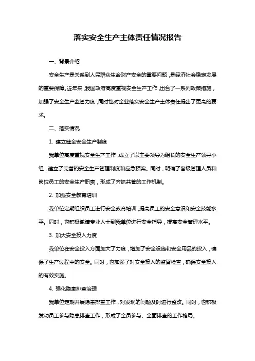 落实安全生产主体责任情况报告