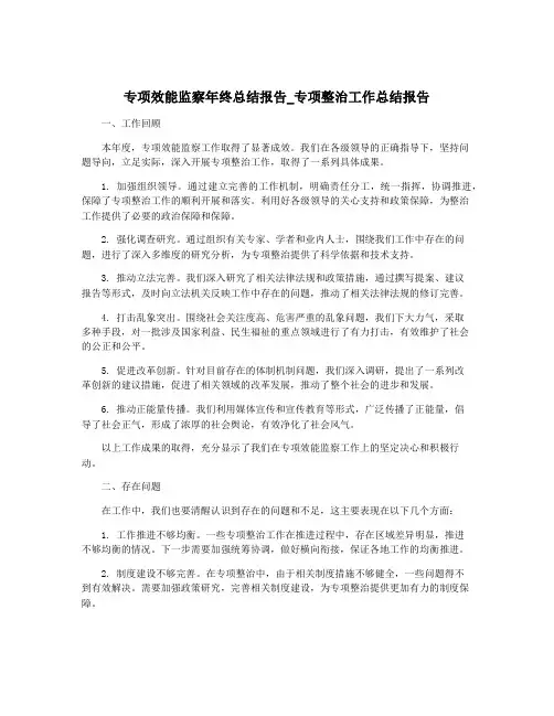 专项效能监察年终总结报告_专项整治工作总结报告