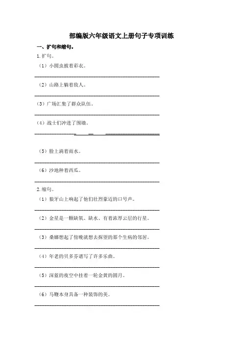 部编版六年级语文上册句子专项训练含答案